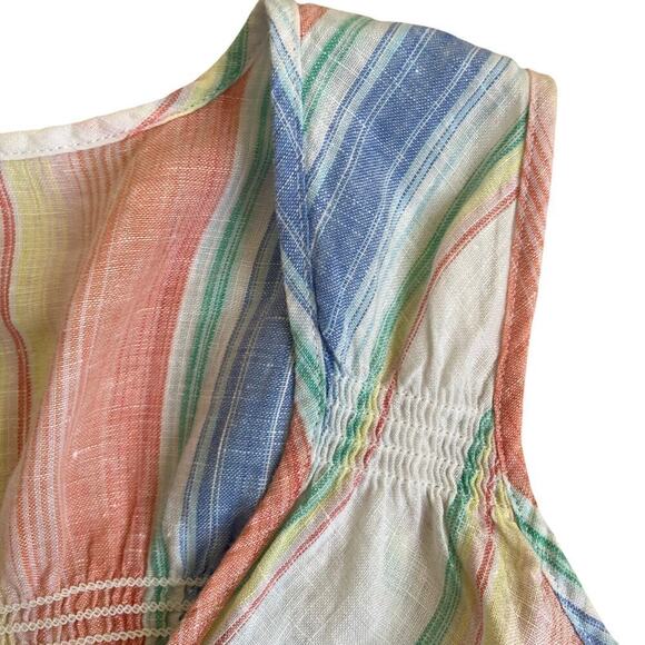 Gap 100% Linen Chevron Smocked Tank Top Blouse Rainbow Striped Vacation Beach - Picture 15 of 16